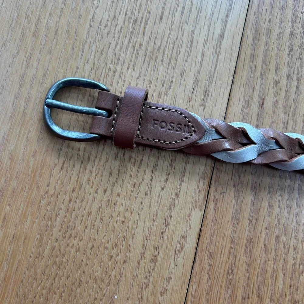 Fossil Women's Braided Leather belt Two Tone Brown Size‎ Small